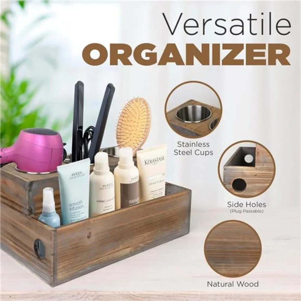 Wooden Hair Dryer Holder – Hair Tools and Styling Supplies Organizer and Storage